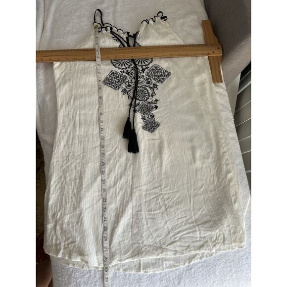 Y2K Crinkle Gauze Embroidered Tassel Halter Top Swim cover White Boho festive L - Picture 5 of 8